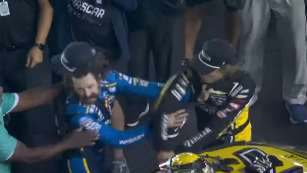 Carson Hocevar and Ryan Blaney got into a fist fight on pit road at Bristol following the Bass Pro Shops Night Race.