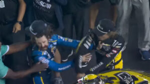 Carson Hocevar and Ryan Blaney got into a fist fight on pit road at Bristol following the Bass Pro Shops Night Race.