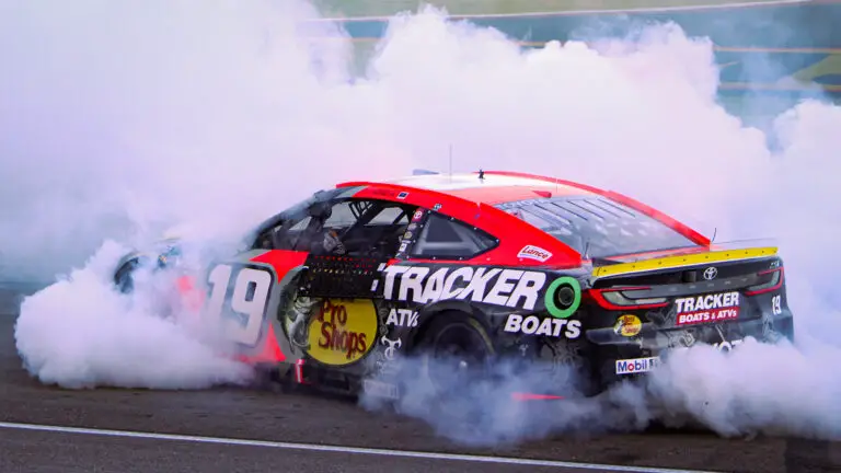 Chase Briscoe celebrates a win in the South Point 400 at Las Vegas Motor Speedway.