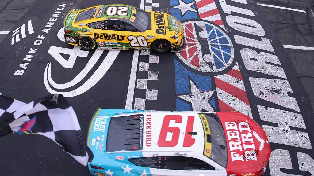 Chase Briscoe beats Christopher Bell in a photo finish in the Bank of America 400 at Charlotte Motor Speedway.