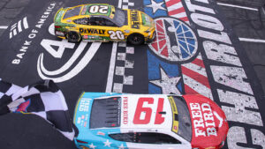 Chase Briscoe beats Christopher Bell in a photo finish in the Bank of America 400 at Charlotte Motor Speedway.