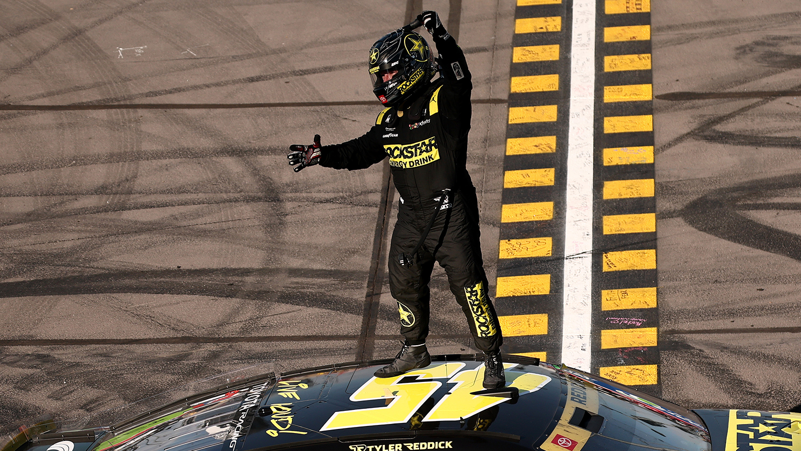 Tyler Reddick celebrates a win in the Freeway Insurance 500 at Phoenix Raceway.